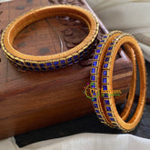 Single Line Blue Kundan Bangle-Glossy-Silk Thread Bangles-G3597